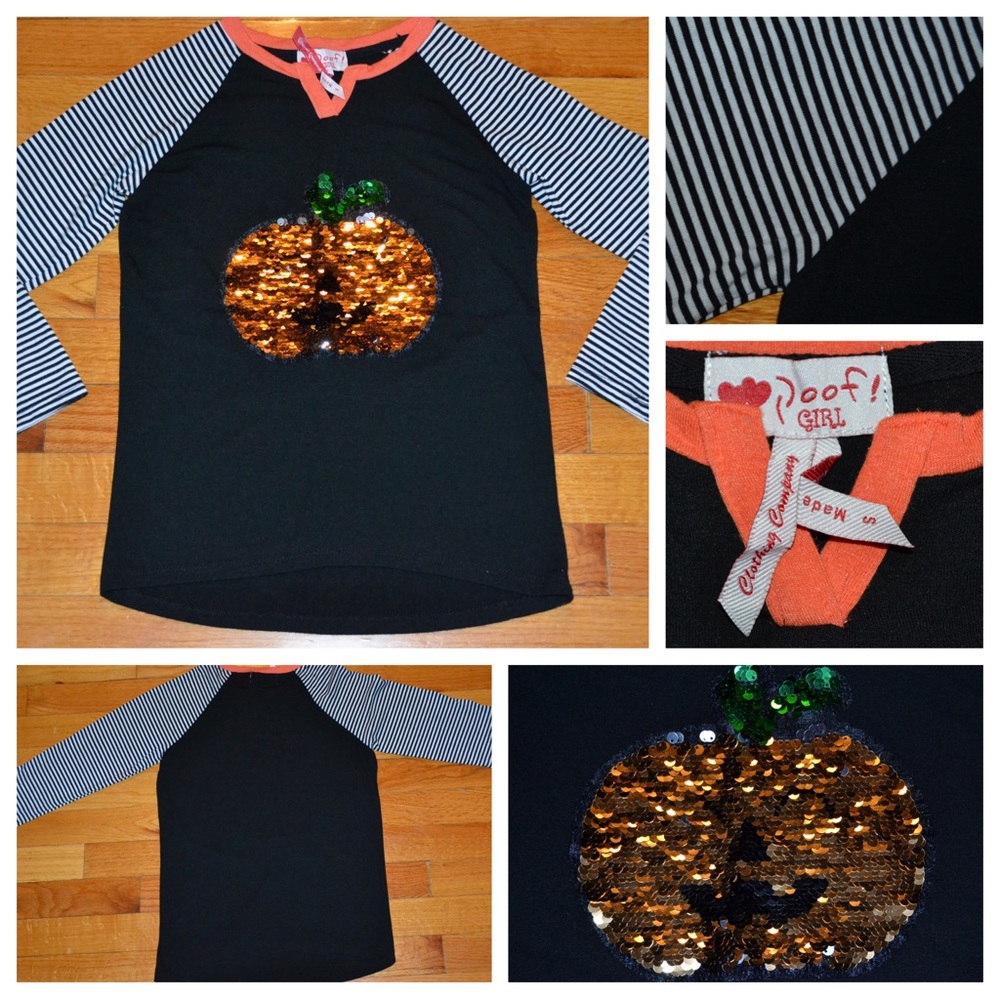 Youth girls Poof! Halloween sequins shirt, size small